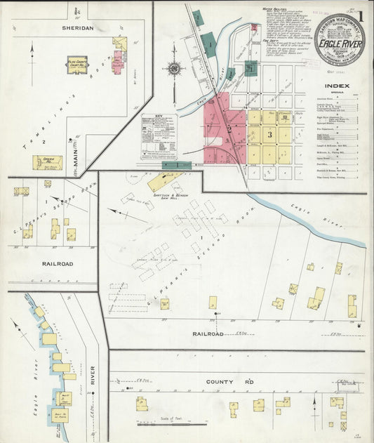 Sanborn Fire Insurance Map from Eagle River, Vilas County, Wisconsin (1909), Sheet #0001 - Complete Map Set gallery image, historic Sanborn map, vintage wall art, Wisconsin Wisconsin