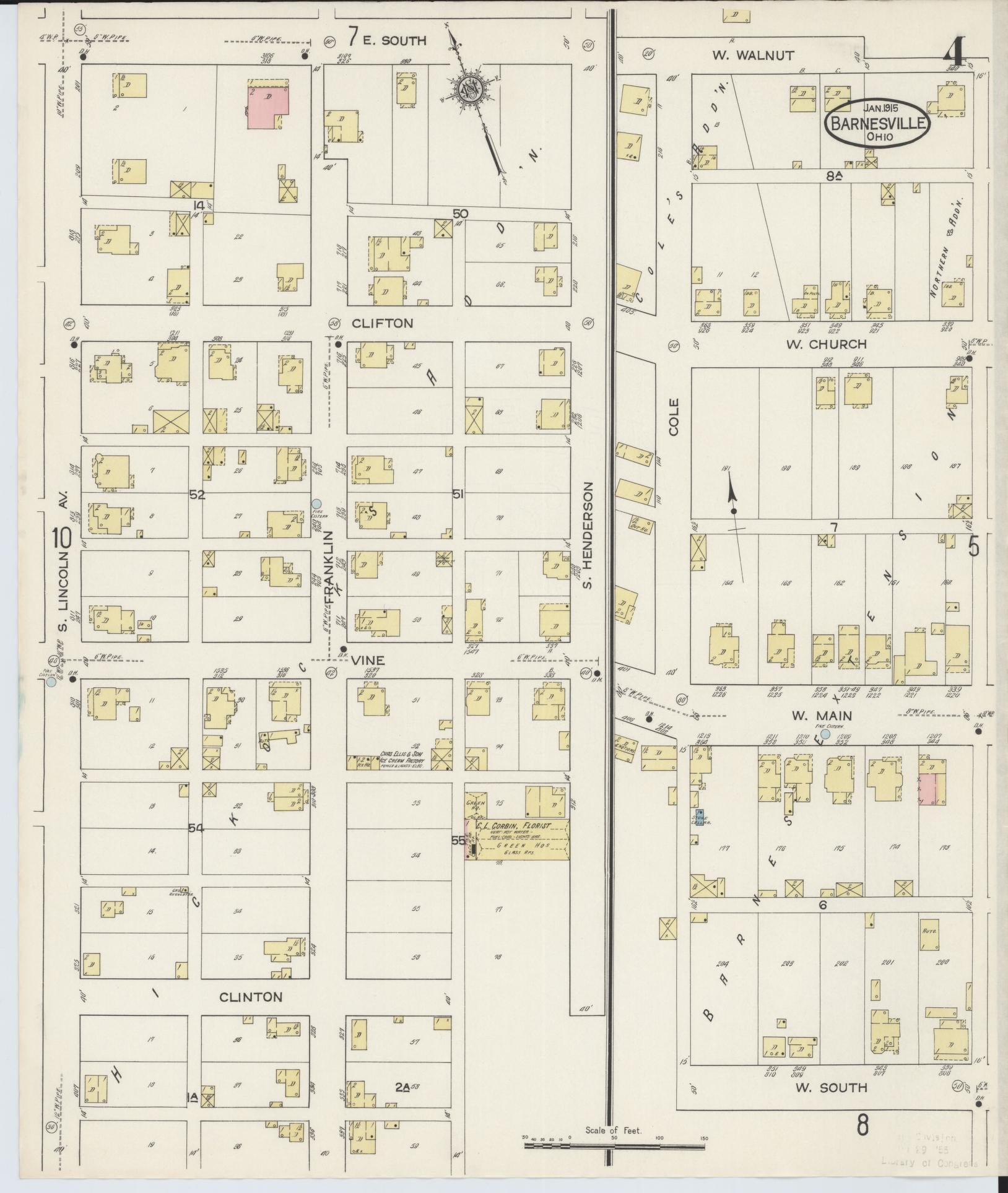 Sanborn Fire Insurance Map from Barnesville, Belmont County, Ohio (1915), Sheet #0004 - Historic Sanborn Fire Insurance Map Print, vintage old map wall art, antique decor, genealogy gift, Ohio Ohio map