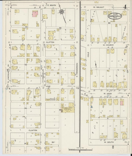 Sanborn Fire Insurance Map from Barnesville, Belmont County, Ohio (1915), Sheet #0004 - Historic Sanborn Fire Insurance Map Print, vintage old map wall art, antique decor, genealogy gift, Ohio Ohio map