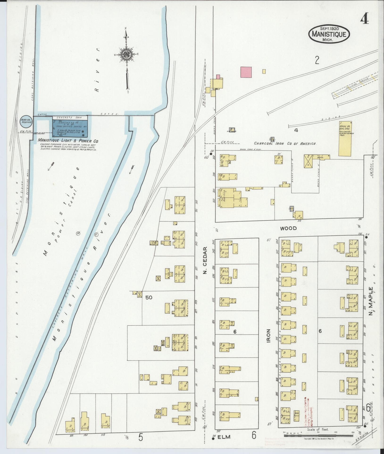 Sanborn Fire Insurance Map from Manistique, Schoolcraft County, Michigan (1920), Sheet #0004 - Complete Map Set gallery image, historic Sanborn map, vintage wall art, Michigan Michigan
