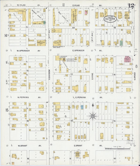 Sanborn Fire Insurance Map from Guthrie, Logan County, Oklahoma (1901), Sheet #0012 - Historic Sanborn Fire Insurance Map Print, vintage old map wall art, antique decor, genealogy gift, Oklahoma Oklahoma map