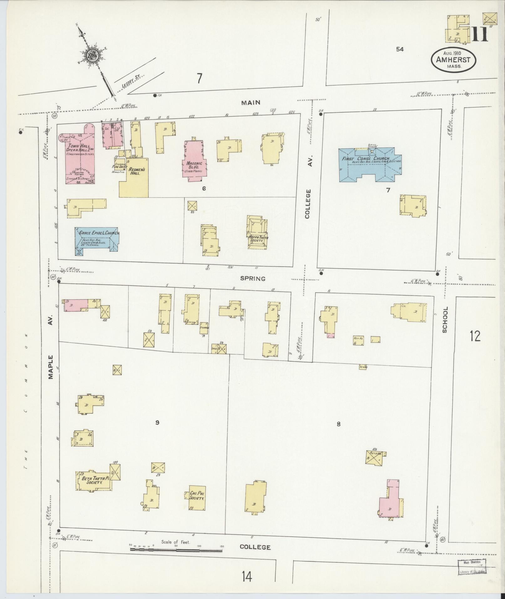 Sanborn Fire Insurance Map from Amherst, Hampshire County, Massachusetts (1910), Sheet #0011 - Complete Map Set gallery image, historic Sanborn map, vintage wall art, Massachusetts Massachusetts