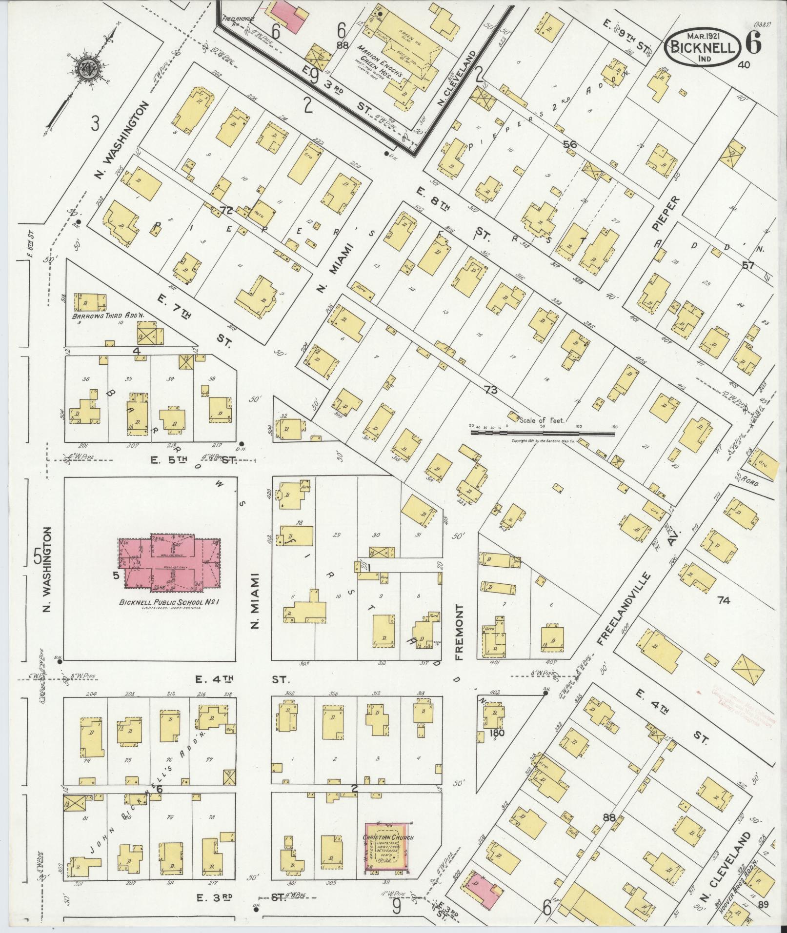 Sanborn Fire Insurance Map from Bicknell, Knox County, Indiana (1921), Sheet #0006 - Complete Map Set gallery image, historic Sanborn map, vintage wall art, Indiana Indiana