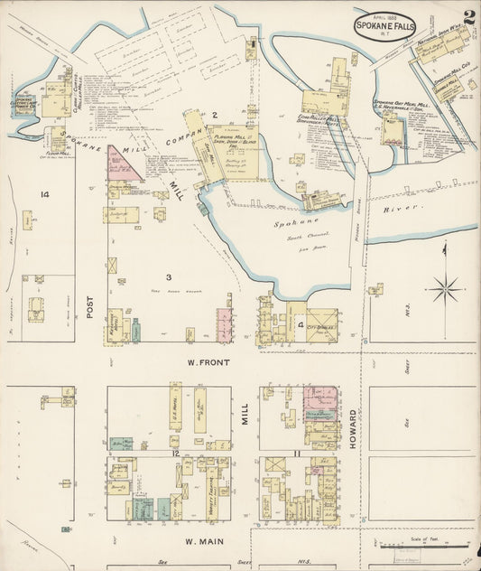 Sanborn Fire Insurance Map from Spokane, Spokane County, Washington (1888), Sheet #0002 - Historic Sanborn Fire Insurance Map Print, vintage old map wall art, antique decor, genealogy gift, Washington Washington map