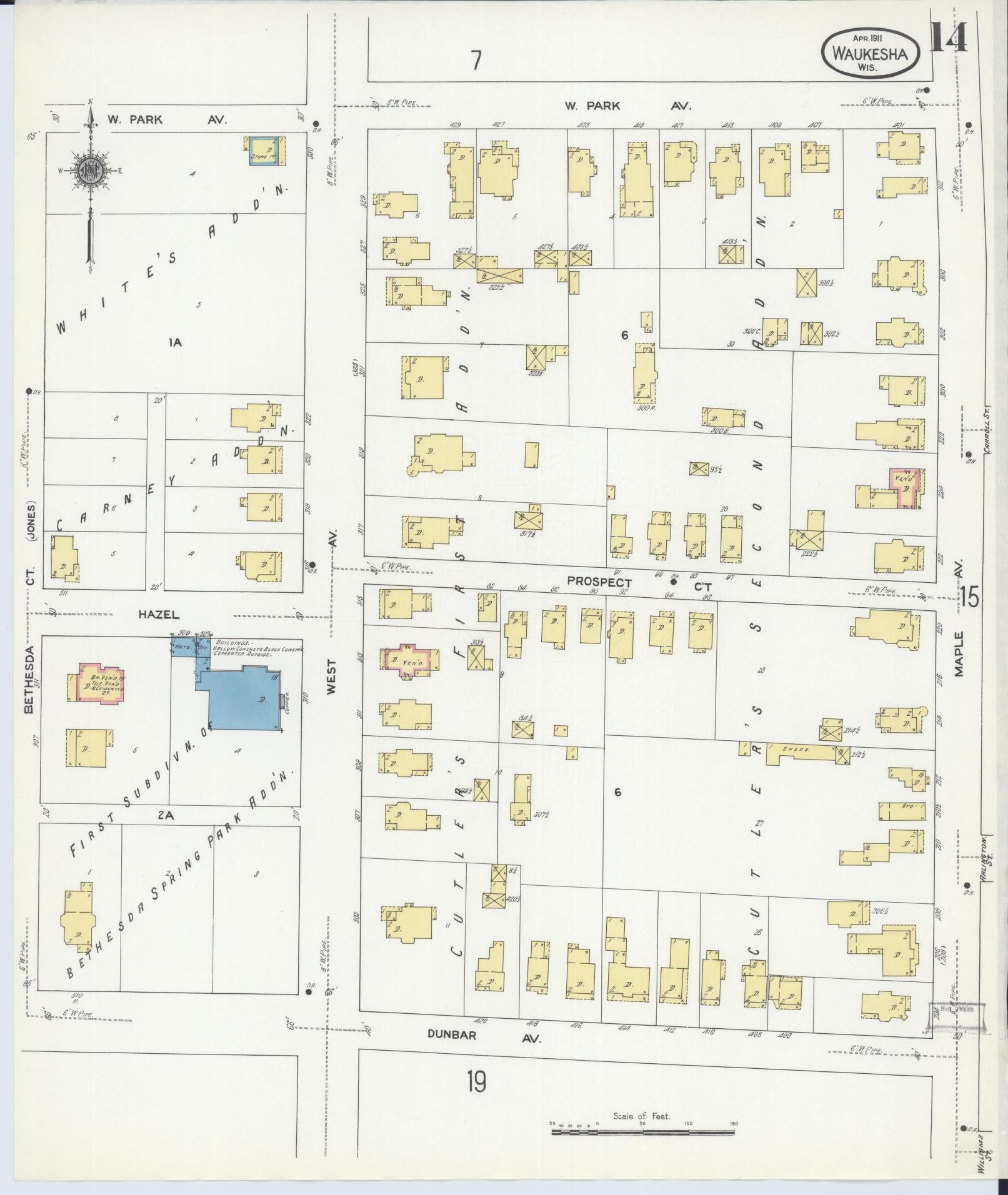 Sanborn Fire Insurance Map from Waukesha, Waukesha County, Wisconsin (1911), Sheet #0014 - Complete Map Set gallery image, historic Sanborn map, vintage wall art, Wisconsin Wisconsin