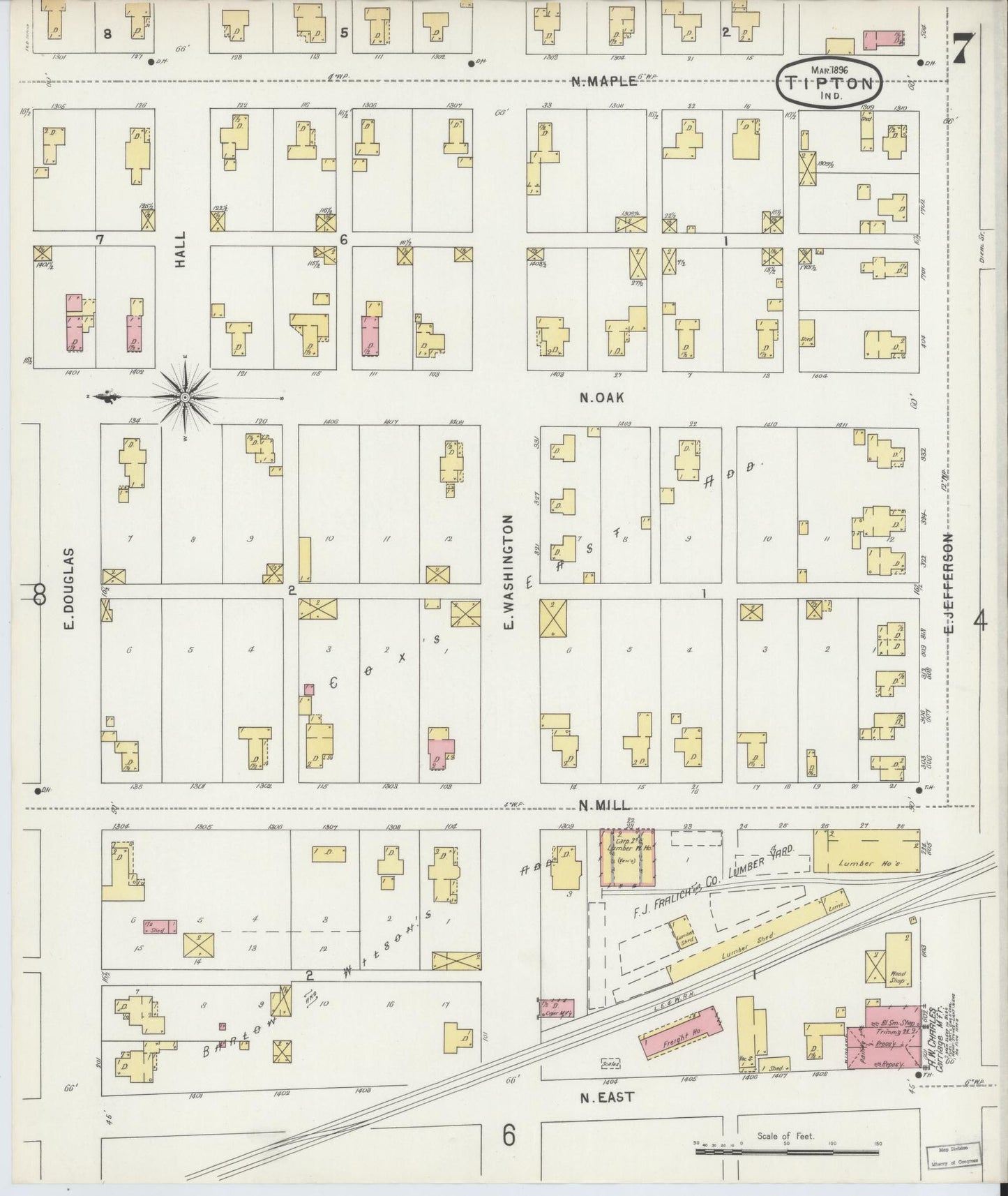 Sanborn Fire Insurance Map from Tipton, Tipton County, Indiana (1896), Sheet #0007 - Historic Sanborn Fire Insurance Map Print, vintage old map wall art, antique decor, genealogy gift, Indiana Indiana map