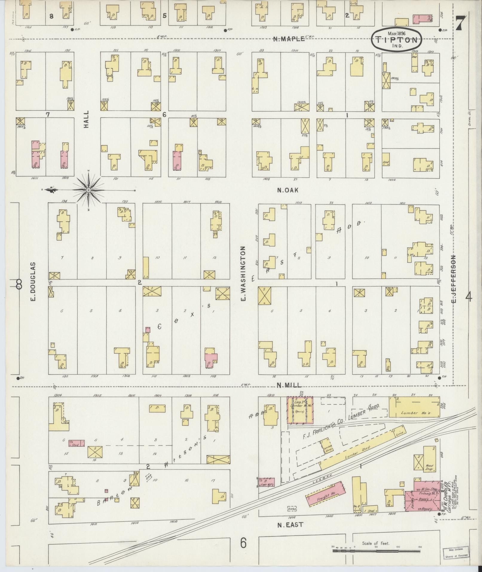 Sanborn Fire Insurance Map from Tipton, Tipton County, Indiana (1896), Sheet #0007 - Historic Sanborn Fire Insurance Map Print, vintage old map wall art, antique decor, genealogy gift, Indiana Indiana map