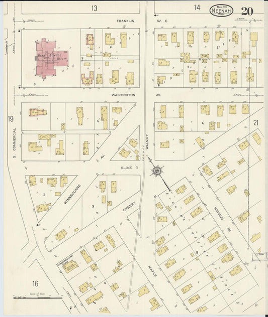 Sanborn Fire Insurance Map from Neenah, Winnebago County, Wisconsin (1913), Sheet #0020 - Historic Sanborn Fire Insurance Map Print, vintage old map wall art, antique decor, genealogy gift, Wisconsin Wisconsin map