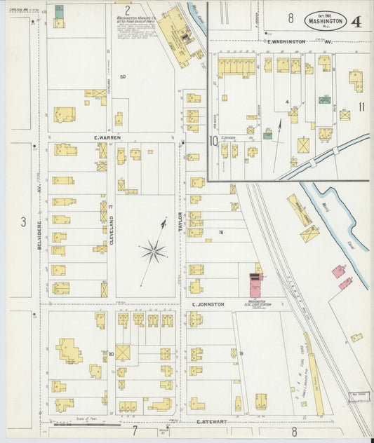 Sanborn Fire Insurance Map from Washington, Warren County, New Jersey (1902), Sheet #0004 - Historic Sanborn Fire Insurance Map Print, vintage old map wall art, antique decor, genealogy gift, Washington Washington map