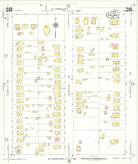 Sanborn Fire Insurance Map from Salina, Saline County, Kansas (1926), Sheet #0028 - Historic Sanborn Fire Insurance Map Print, vintage old map wall art, antique decor, genealogy gift, Kansas Kansas map