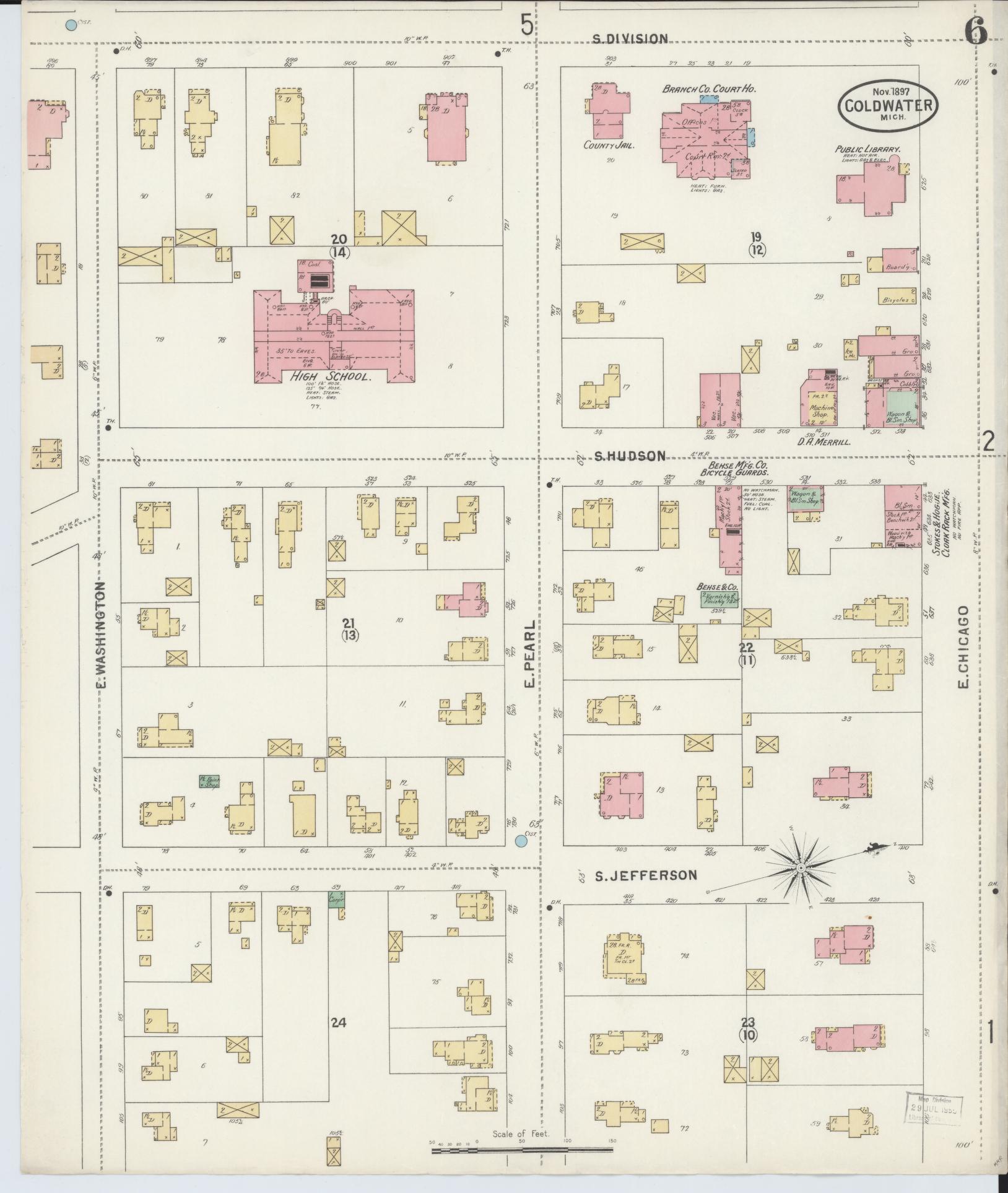 Sanborn Fire Insurance Map from Coldwater, Branch County, Michigan (1897), Sheet #0006 - Complete Map Set gallery image, historic Sanborn map, vintage wall art, Michigan Michigan