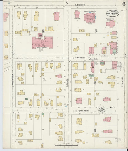 Sanborn Fire Insurance Map from Coldwater, Branch County, Michigan (1897), Sheet #0006 - Complete Map Set gallery image, historic Sanborn map, vintage wall art, Michigan Michigan