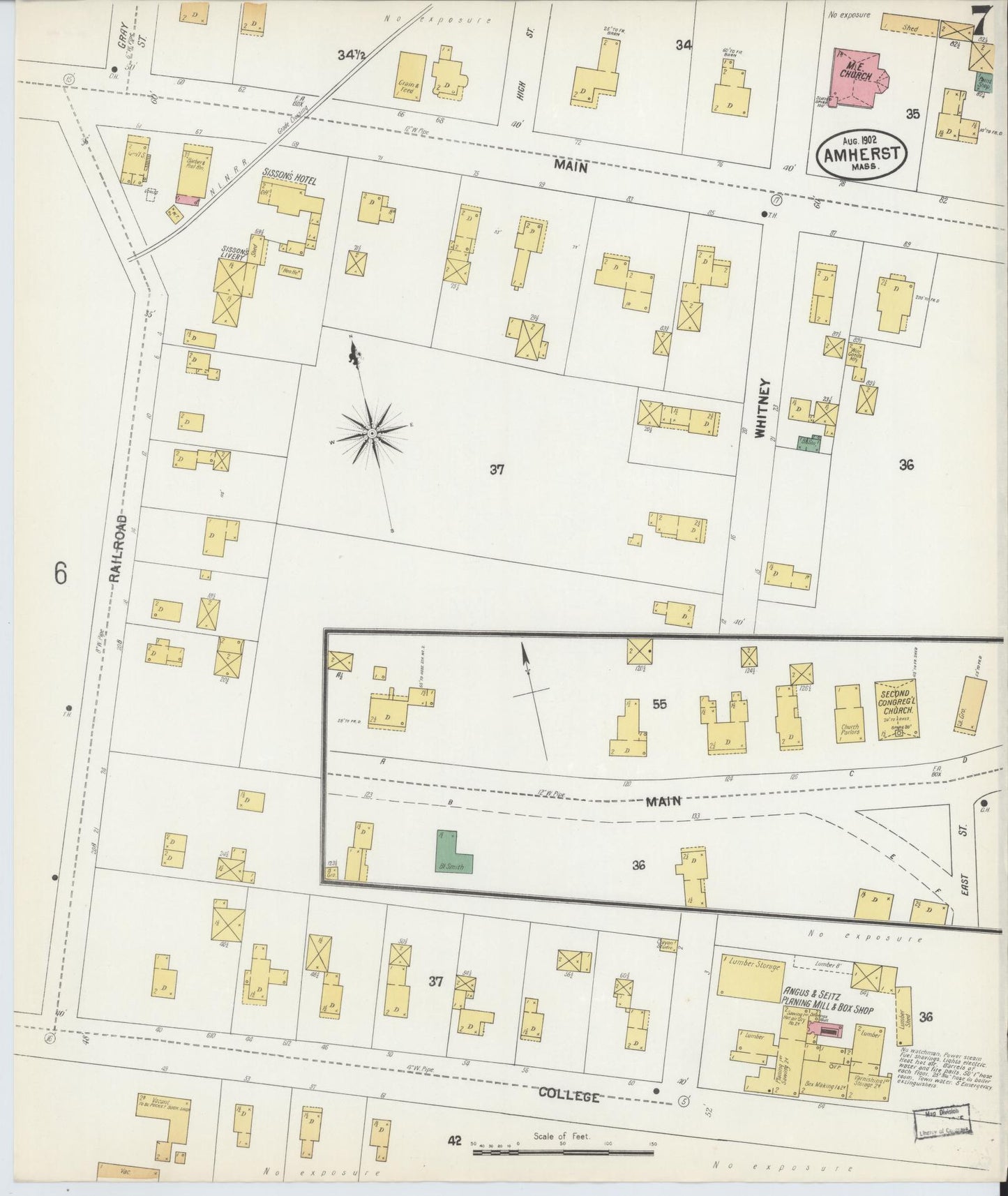 Sanborn Fire Insurance Map from Amherst, Hampshire County, Massachusetts (1902), Sheet #0007 - Complete Map Set gallery image, historic Sanborn map, vintage wall art, Massachusetts Massachusetts