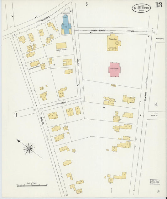 Sanborn Fire Insurance Map from Middleboro, Plymouth County, Massachusetts (1906), Sheet #0013 - Historic Sanborn Fire Insurance Map Print, vintage old map wall art, antique decor, genealogy gift, Massachusetts Massachusetts map