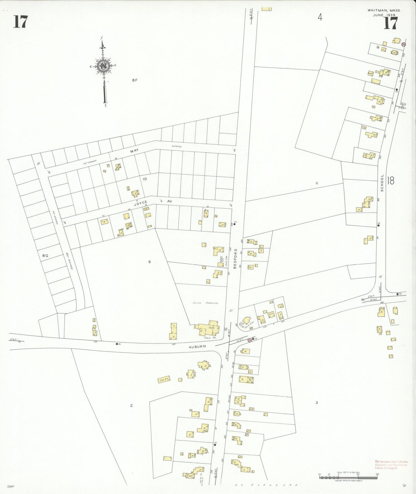 Sanborn Fire Insurance Map from Whitman, Plymouth County, Massachusetts (1939), Sheet #0017 - Complete Map Set gallery image, historic Sanborn map, vintage wall art, Massachusetts Massachusetts