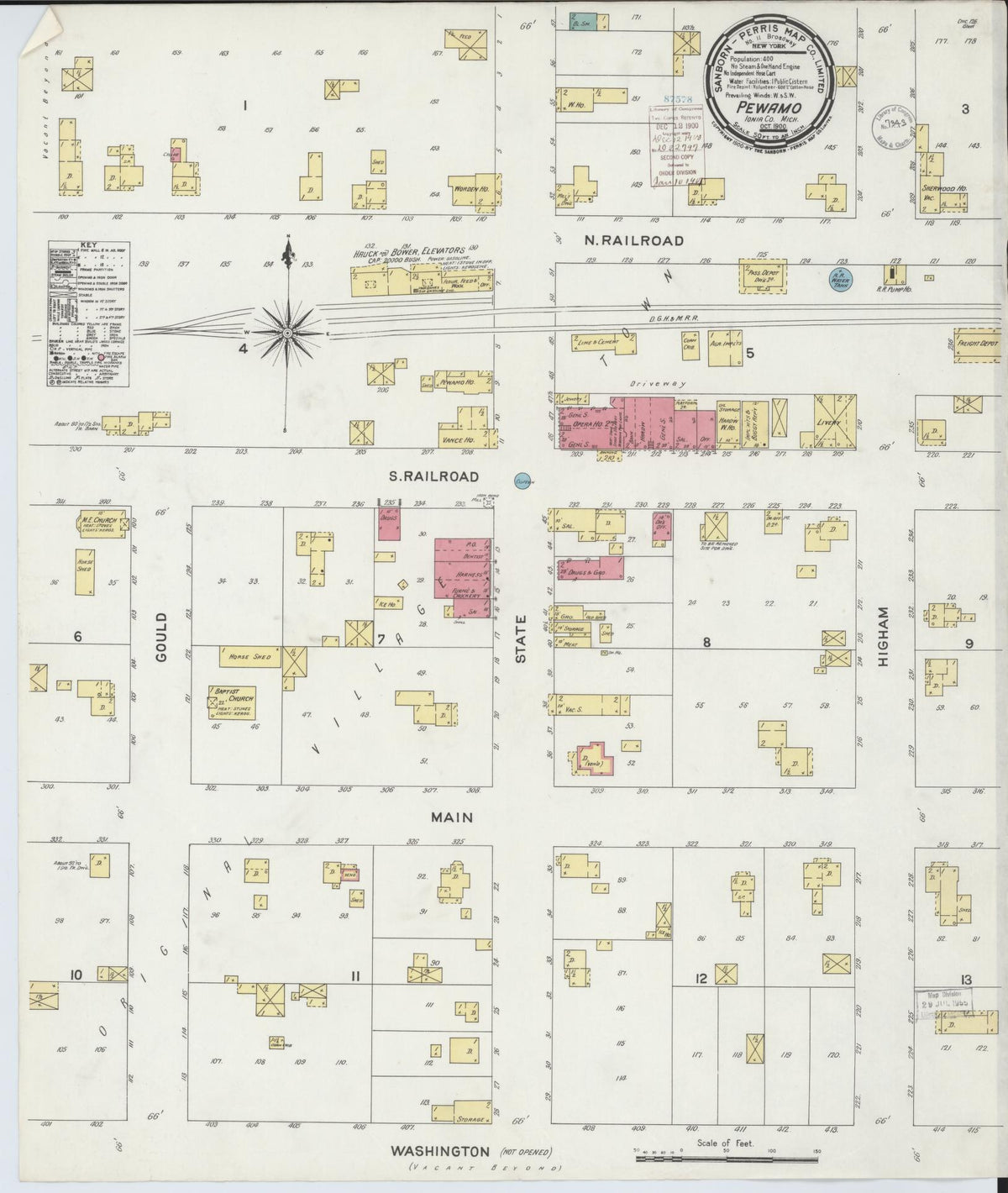Sanborn Fire Insurance Map from Pewamo, Ionia County, Michigan (1900), Sheet #0001 - Historic Sanborn Fire Insurance Map Print, vintage old map wall art, antique decor, genealogy gift, Michigan Michigan map