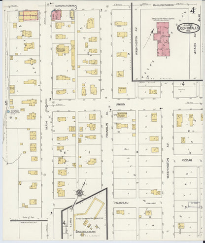 Sanborn Fire Insurance Map from Oconto Falls, Oconto County, Wisconsin (1919), Sheet #0004 - Historic Sanborn Fire Insurance Map Print, vintage old map wall art, antique decor, genealogy gift, Wisconsin Wisconsin map