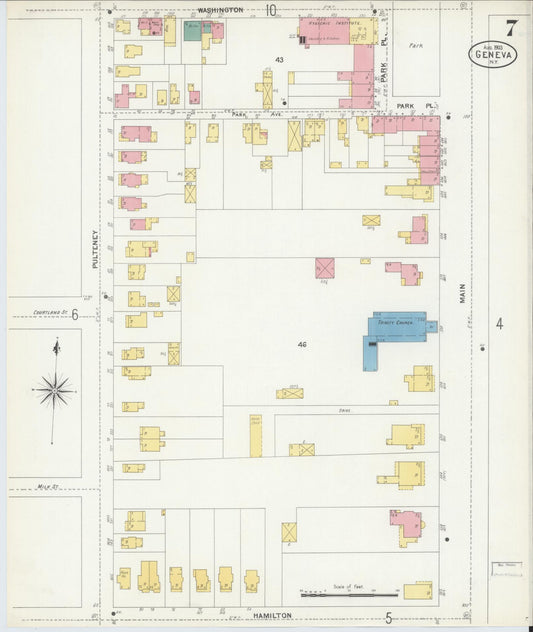 Sanborn Fire Insurance Map from Geneva, Ontario County, New York (1903), Sheet #0007 - Historic Sanborn Fire Insurance Map Print, vintage old map wall art, antique decor, genealogy gift, New York New York map