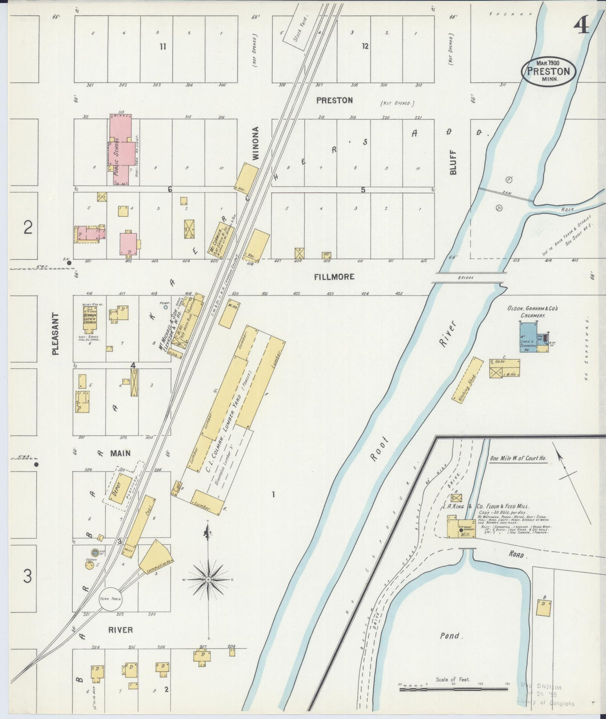Sanborn Fire Insurance Map from Preston, Fillmore County, Minnesota (1900), Sheet #0004 - Complete Map Set gallery image, historic Sanborn map, vintage wall art, Minnesota Minnesota