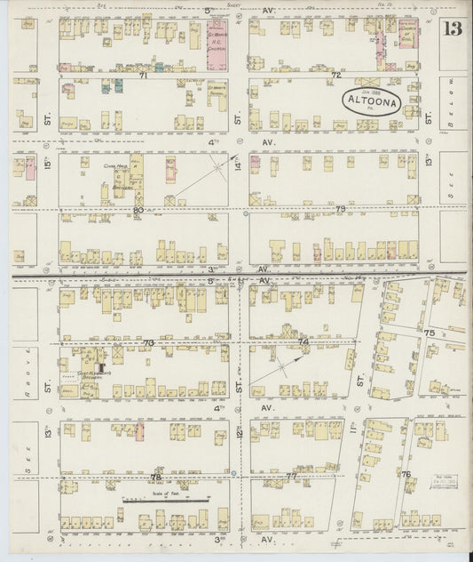 Sanborn Fire Insurance Map from Altoona, Blair County, Pennsylvania (1888), Sheet #0013 - Historic Sanborn Fire Insurance Map Print, vintage old map wall art, antique decor, genealogy gift, Pennsylvania Pennsylvania map