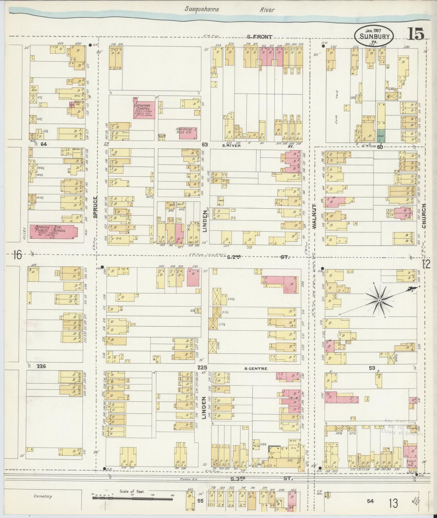 Sanborn Fire Insurance Map from Sunbury, Northumberland County, Pennsylvania (1907), Sheet #0015 - Complete Map Set gallery image, historic Sanborn map, vintage wall art, Pennsylvania Pennsylvania