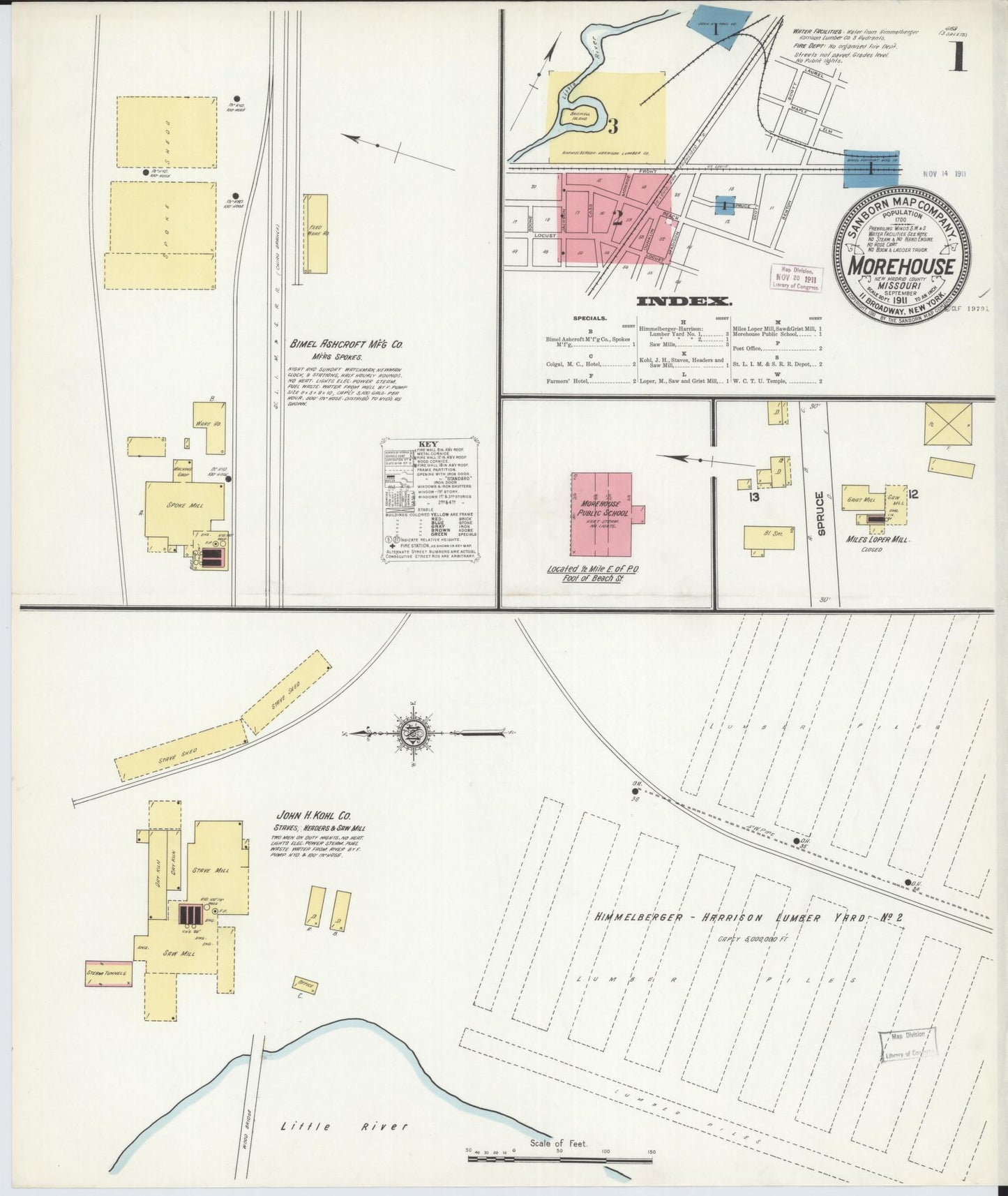 Sanborn Fire Insurance Map from Morehouse, New Madrid County, Missouri (1911), Sheet #0001 - Complete Map Set gallery image, historic Sanborn map, vintage wall art, Missouri Missouri