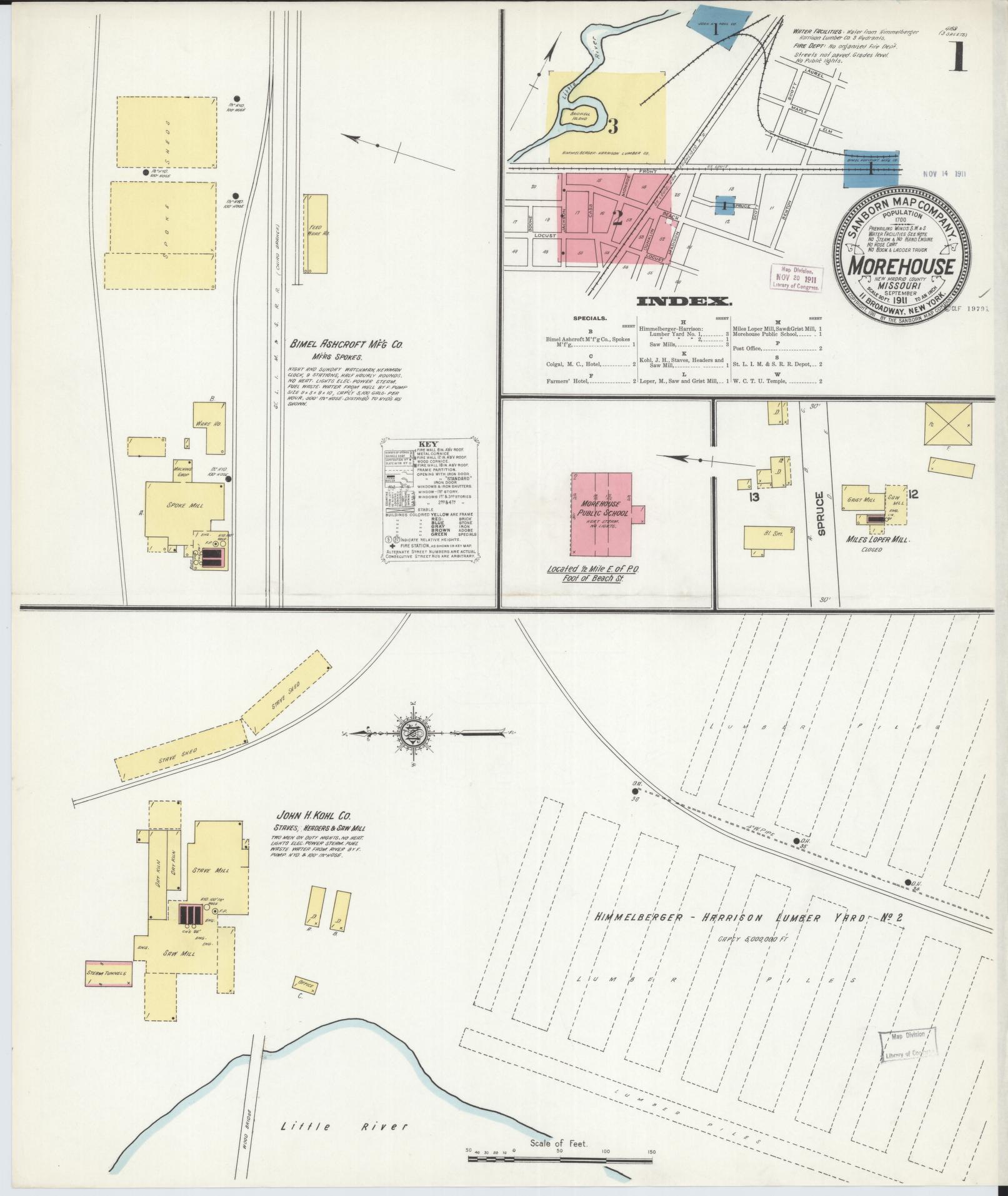 Sanborn Fire Insurance Map from Morehouse, New Madrid County, Missouri (1911), Sheet #0001 - Complete Map Set gallery image, historic Sanborn map, vintage wall art, Missouri Missouri