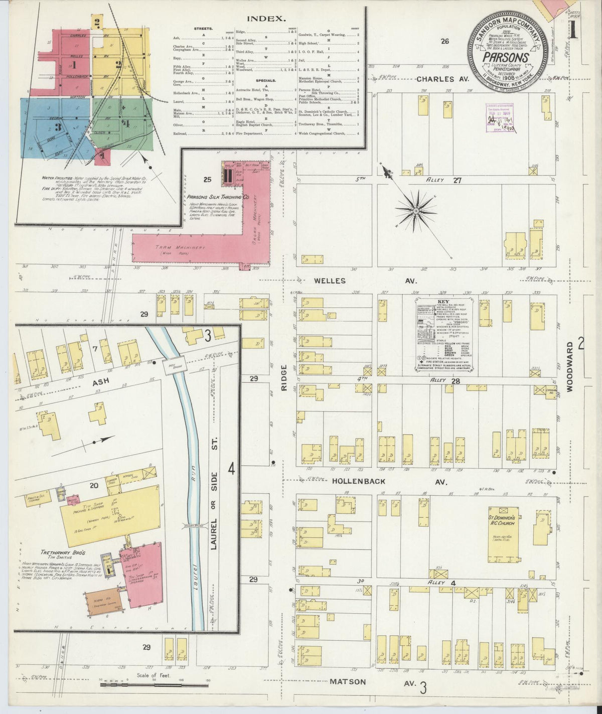 Sanborn Fire Insurance Map from Parsons, Luzerne County, Pennsylvania (1908), Sheet #0001 - Historic Sanborn Fire Insurance Map Print, vintage old map wall art, antique decor, genealogy gift, Pennsylvania Pennsylvania map