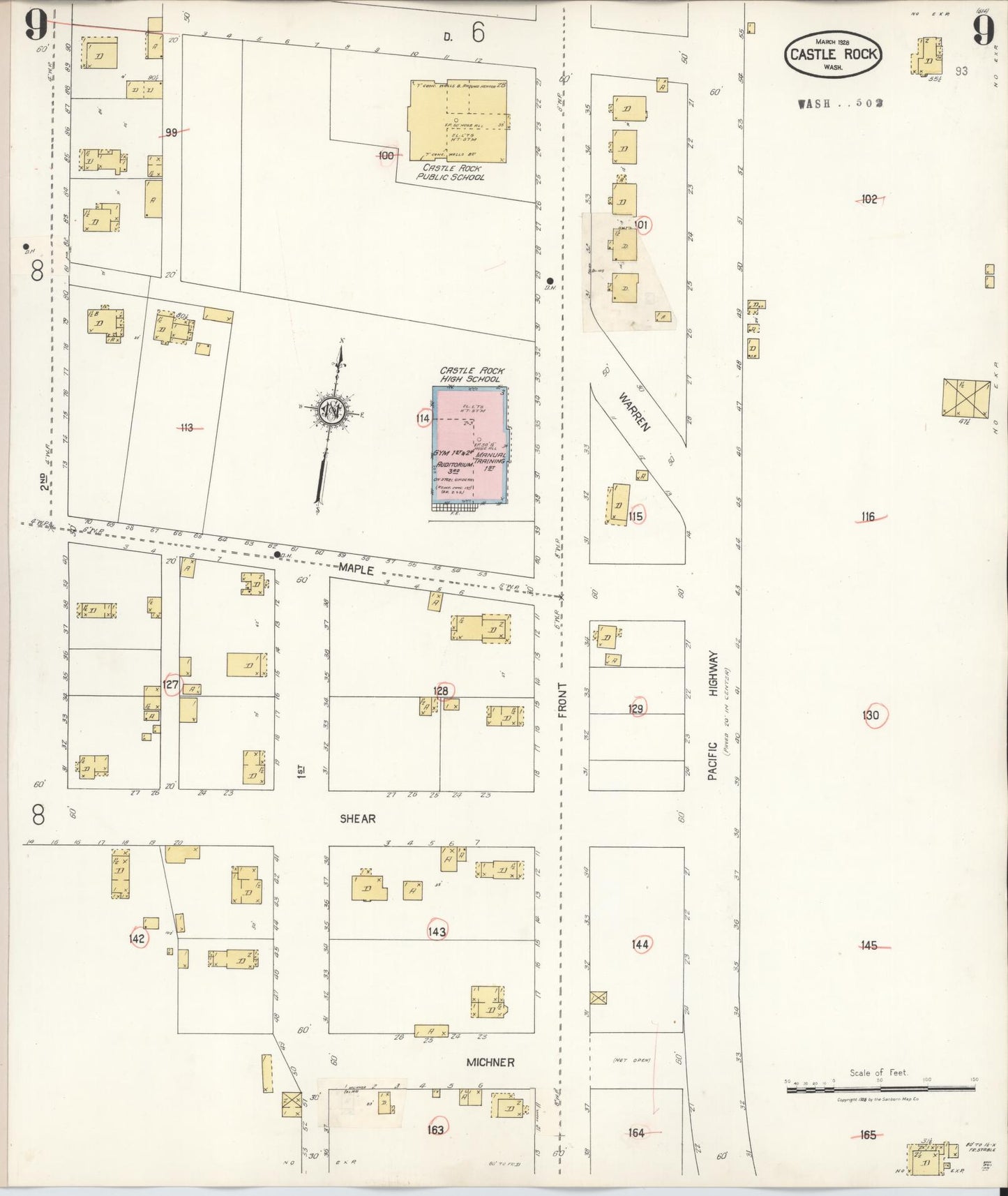 Sanborn Fire Insurance Map from Castle Rock, Cowlitz County, Washington (1931), Sheet #0009 - Complete Map Set gallery image, historic Sanborn map, vintage wall art, Washington Washington