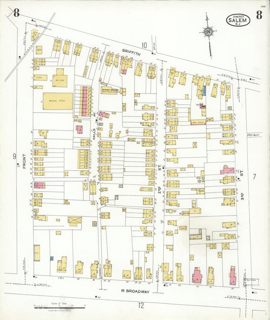 Sanborn Fire Insurance Map from Salem, Salem County, New Jersey (1923), Sheet #0008 - Historic Sanborn Fire Insurance Map Print, vintage old map wall art, antique decor, genealogy gift, New Jersey New Jersey map