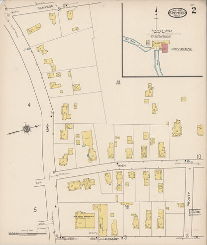 Sanborn Fire Insurance Map from Spencer, Worcester County, Massachusetts (1922), Sheet #0002 - Complete Map Set gallery image, historic Sanborn map, vintage wall art, Massachusetts Massachusetts