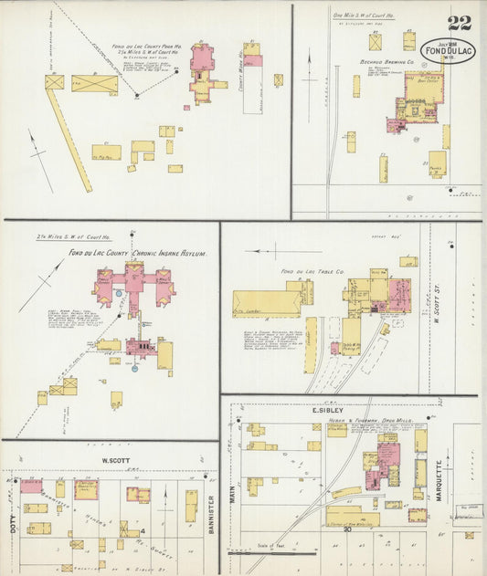 Sanborn Fire Insurance Map from Fond du Lac, Fond du Lac County, Wisconsin (1898), Sheet #0022 - Historic Sanborn Fire Insurance Map Print, vintage old map wall art, antique decor, genealogy gift, Wisconsin Wisconsin map