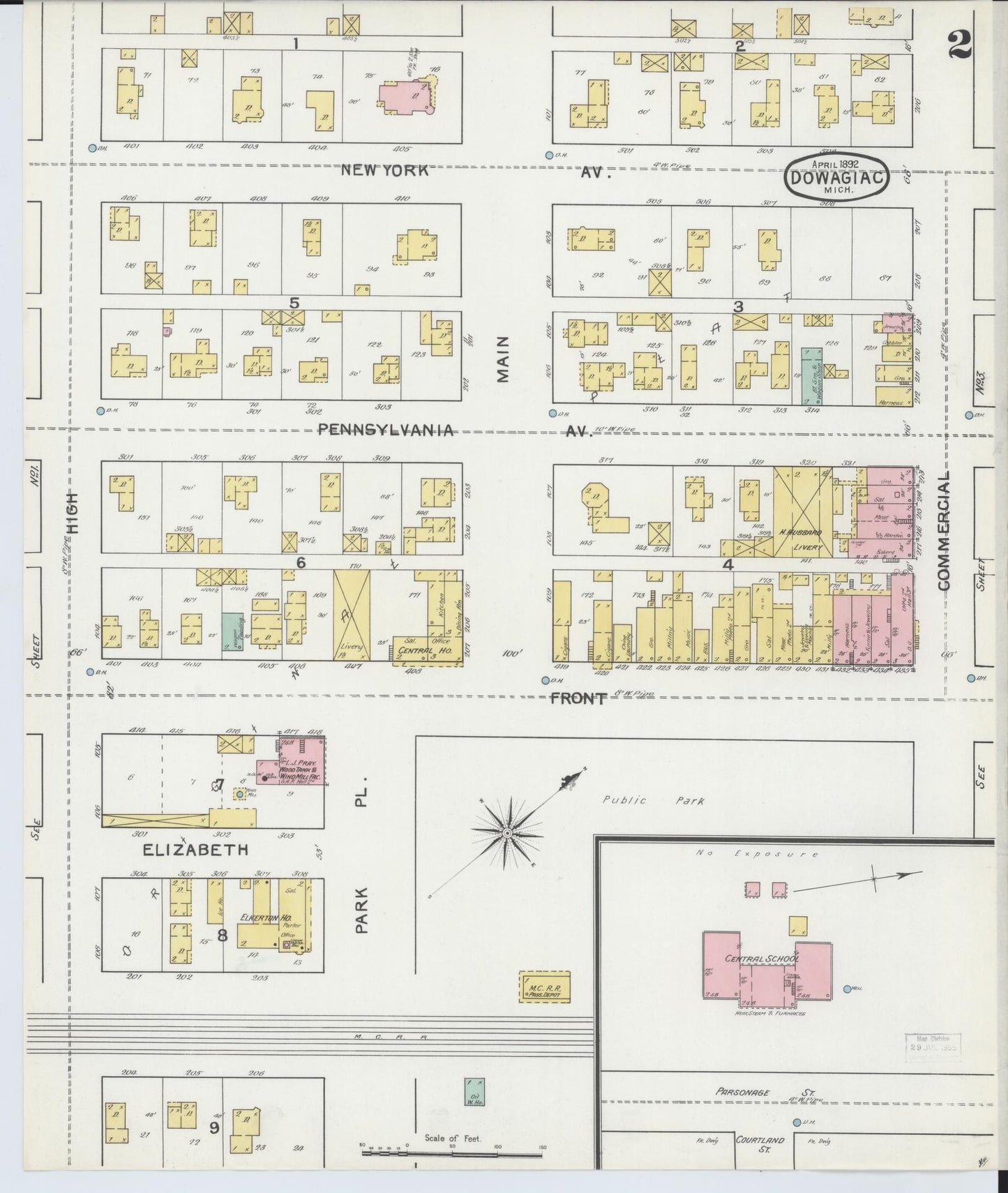 Sanborn Fire Insurance Map from Dowagiac, Cass County, Michigan (1892), Sheet #0002 - Historic Sanborn Fire Insurance Map Print, vintage old map wall art, antique decor, genealogy gift, Michigan Michigan map