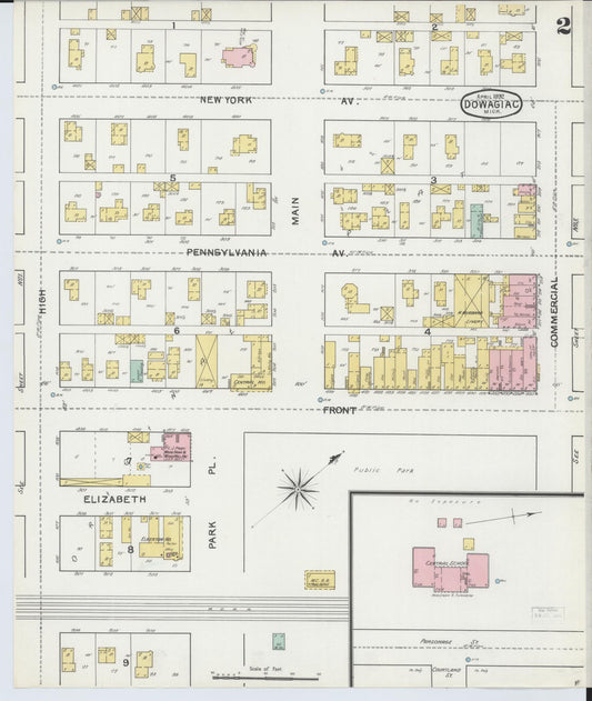 Sanborn Fire Insurance Map from Dowagiac, Cass County, Michigan (1892), Sheet #0002 - Historic Sanborn Fire Insurance Map Print, vintage old map wall art, antique decor, genealogy gift, Michigan Michigan map