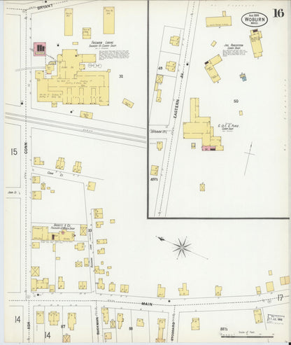 Sanborn Fire Insurance Map from Woburn, Middlesex County, Massachusetts (1899), Sheet #0016 - Historic Sanborn Fire Insurance Map Print, vintage old map wall art, antique decor, genealogy gift, Massachusetts Massachusetts map