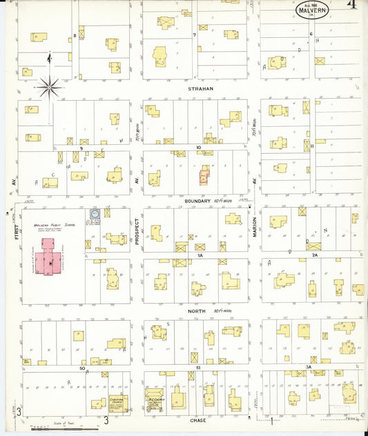 Sanborn Fire Insurance Map from Malvern, Mills County, Iowa (1908), Sheet #0004 - Historic Sanborn Fire Insurance Map Print, vintage old map wall art