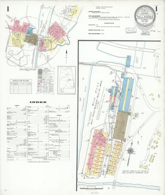 Sanborn Fire Insurance Map from Tallassee, Elmore And Tallapoosa Counties, Alabama (1941), Sheet #0001 - Historic Sanborn Fire Insurance Map Print, vintage old map wall art, antique decor, genealogy gift, Alabama Alabama map