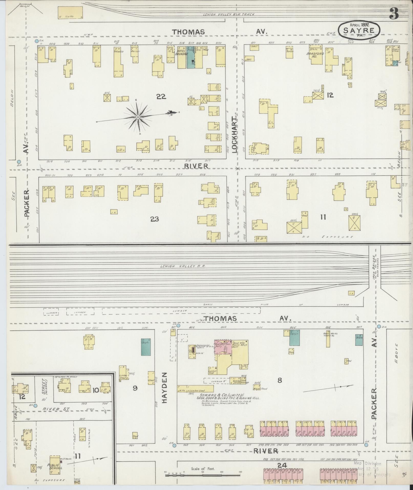 Sanborn Fire Insurance Map from Sayre, Bradford County, Pennsylvania (1892), Sheet #0003 - Complete Map Set gallery image, historic Sanborn map, vintage wall art, Pennsylvania Pennsylvania