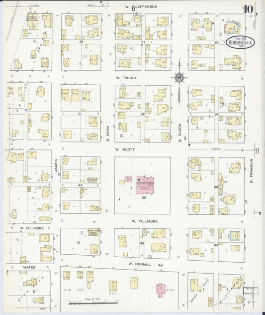 Sanborn Fire Insurance Map from Kirksville, Adair County, Missouri (1914), Sheet #0010 - Historic Sanborn Fire Insurance Map Print, vintage old map wall art, antique decor, genealogy gift, Missouri Missouri map