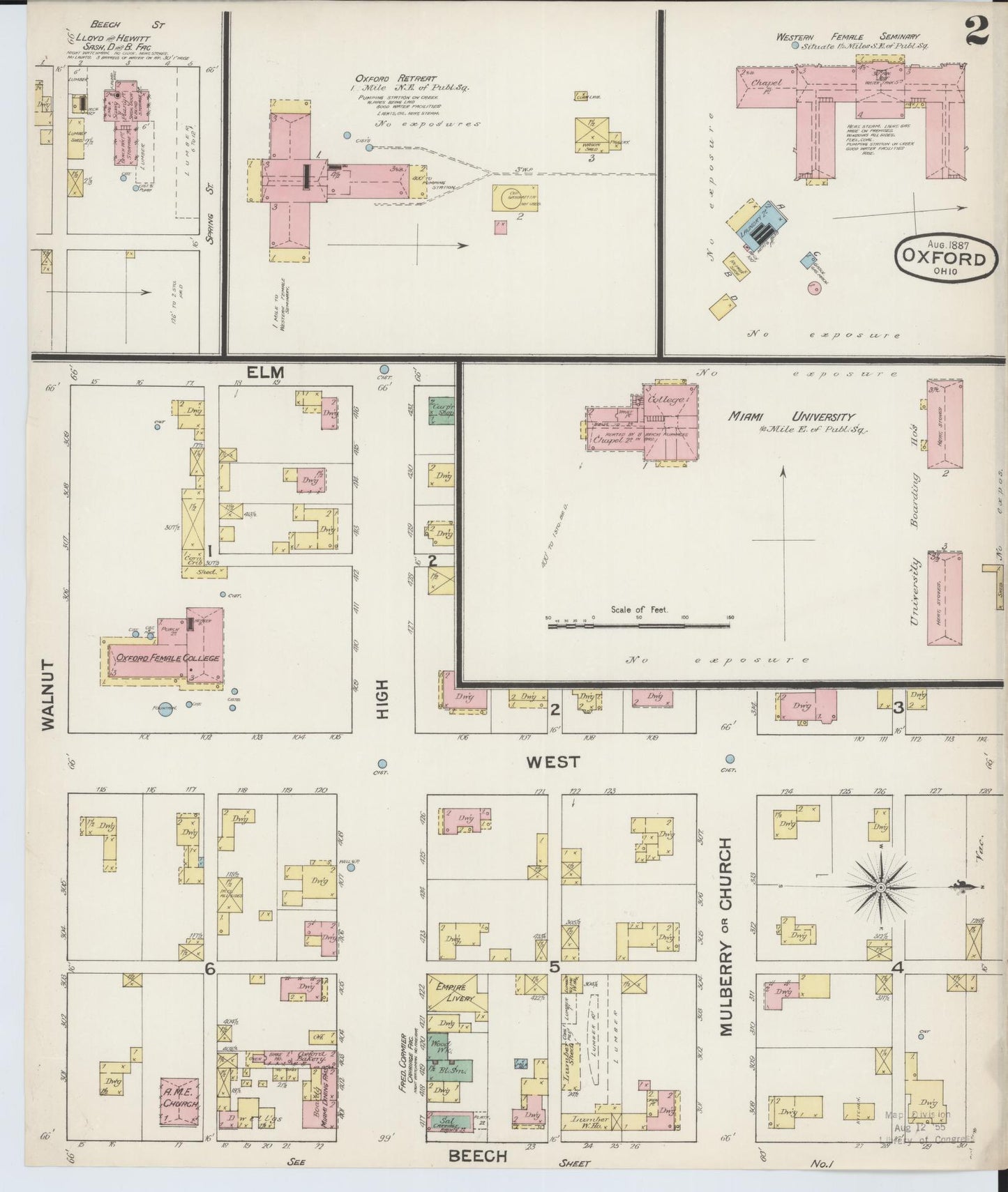 Sanborn Fire Insurance Map from Oxford, Butler County, Ohio (1887), Sheet #0002 - Complete Map Set gallery image, historic Sanborn map, vintage wall art, Ohio Ohio