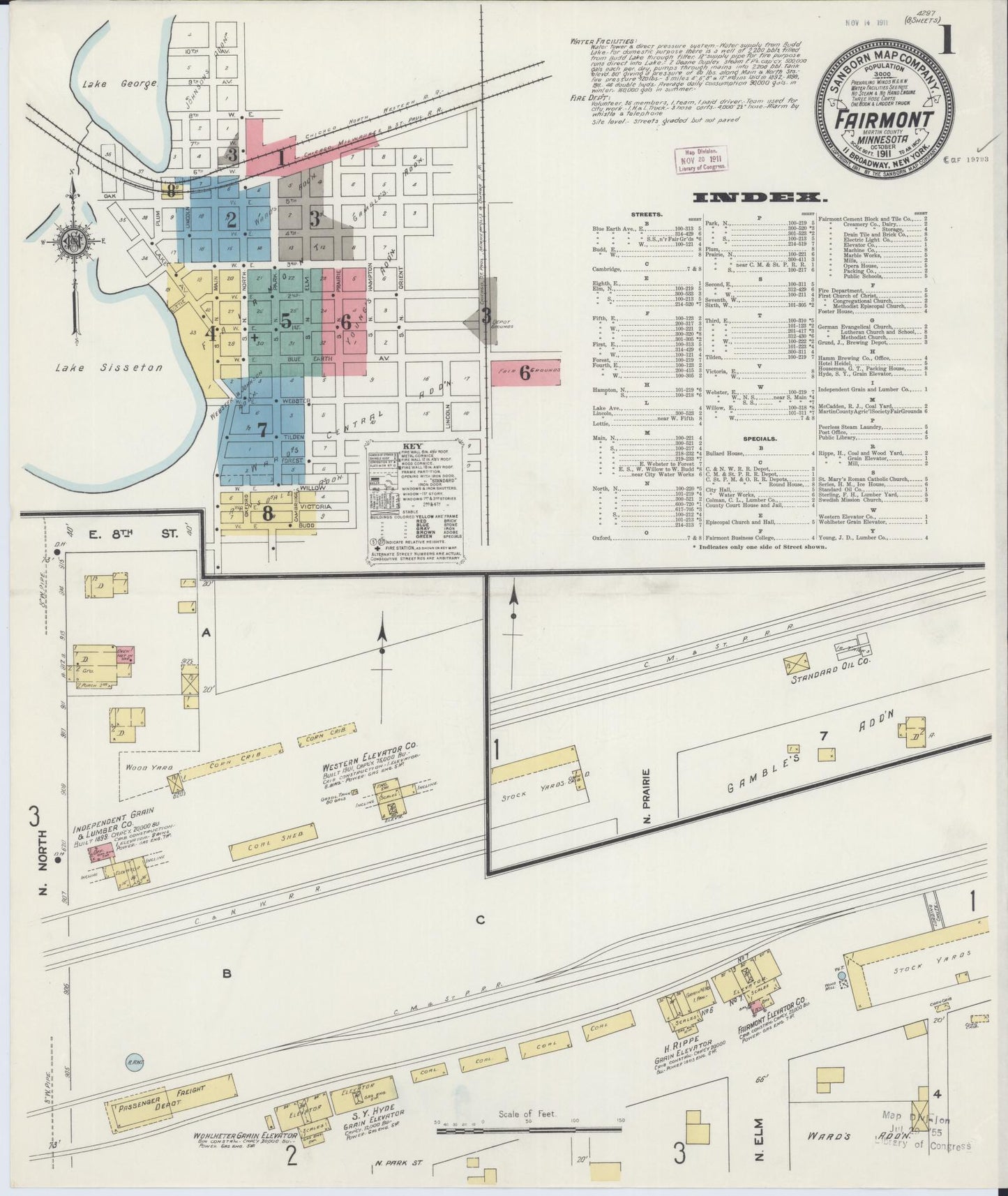 Sanborn Fire Insurance Map from Fairmont, Martin County, Minnesota (1911), Sheet #0001 - Complete Map Set gallery image, historic Sanborn map, vintage wall art, Minnesota Minnesota