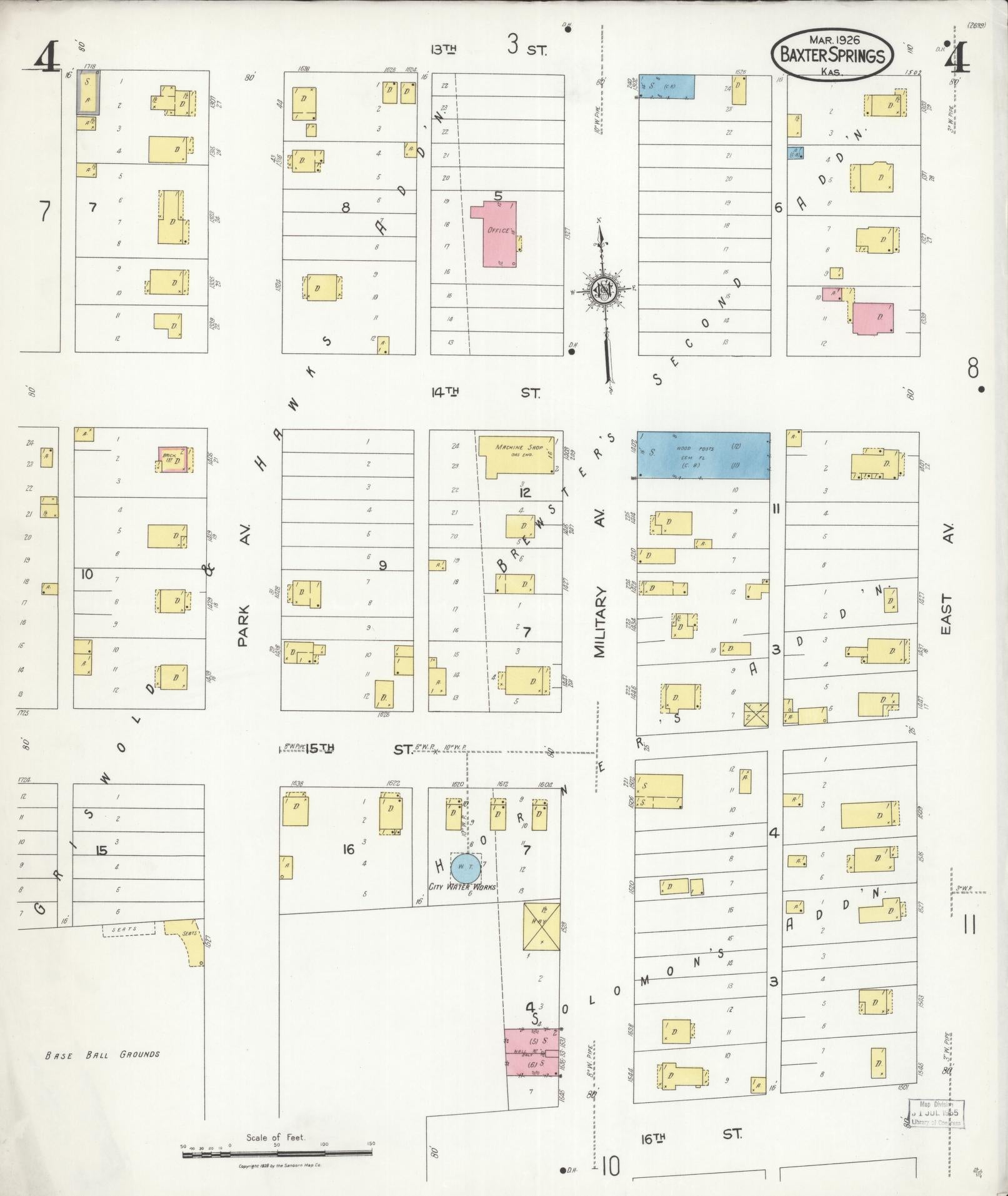 Sanborn Fire Insurance Map from Baxter Springs, Cherokee County, Kansas (1926), Sheet #0004 - Complete Map Set gallery image, historic Sanborn map, vintage wall art, Kansas Kansas
