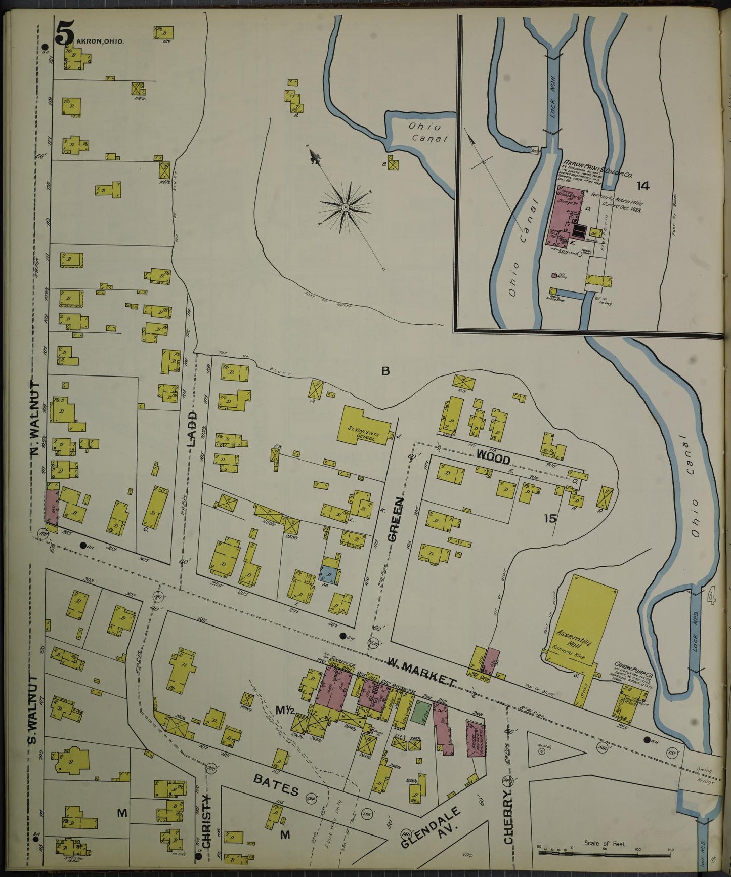 Sanborn Fire Insurance Map from Akron, Summit County, Ohio (1892), Sheet #0005 - Historic Sanborn Fire Insurance Map Print, vintage old map wall art, antique decor, genealogy gift, Ohio Ohio map