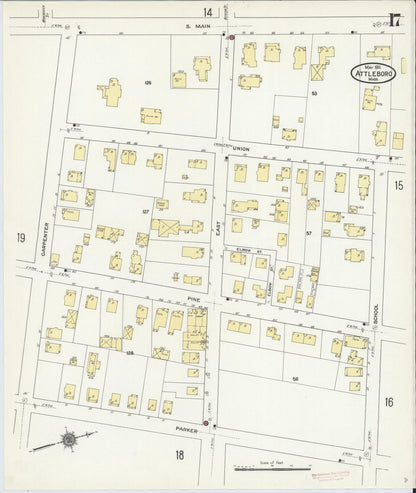 Sanborn Fire Insurance Map from Attleboro, Bristol County, Massachusetts (1911), Sheet #0017 - Historic Sanborn Fire Insurance Map Print, vintage old map wall art, antique decor, genealogy gift, Massachusetts Massachusetts map