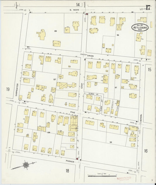 Sanborn Fire Insurance Map from Attleboro, Bristol County, Massachusetts (1911), Sheet #0017 - Historic Sanborn Fire Insurance Map Print, vintage old map wall art, antique decor, genealogy gift, Massachusetts Massachusetts map