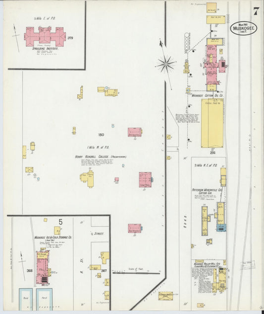 Sanborn Fire Insurance Map from Muskogee, Muskogee County, Oklahoma (1901), Sheet #0007 - Historic Sanborn Fire Insurance Map Print, vintage old map wall art, antique decor, genealogy gift, Oklahoma Oklahoma map