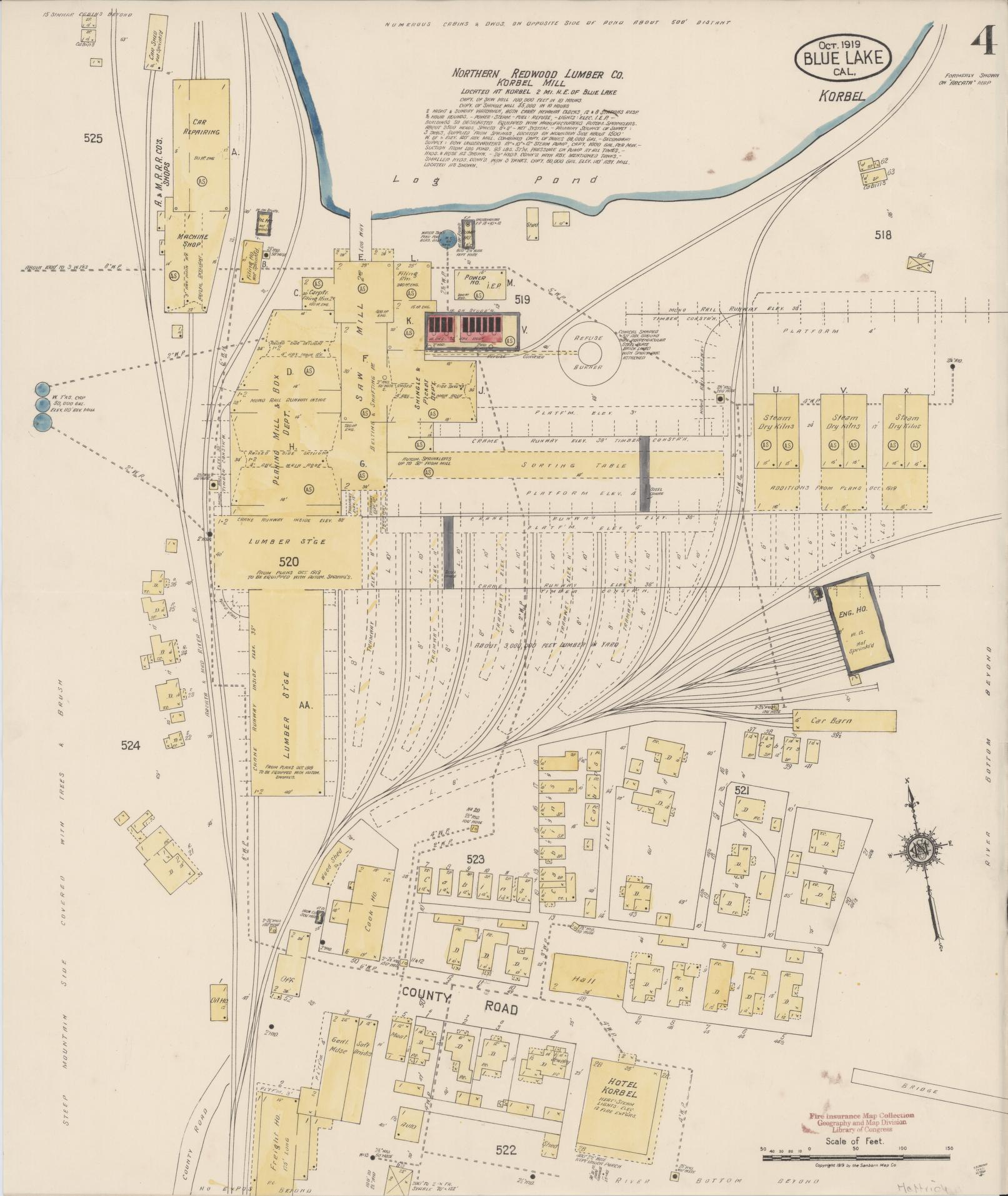 Sanborn Fire Insurance Map from Blue Lake, Humboldt County, California (1919), Sheet #0004 - Historic Sanborn Fire Insurance Map Print, vintage old map wall art, antique decor, genealogy gift, California California map
