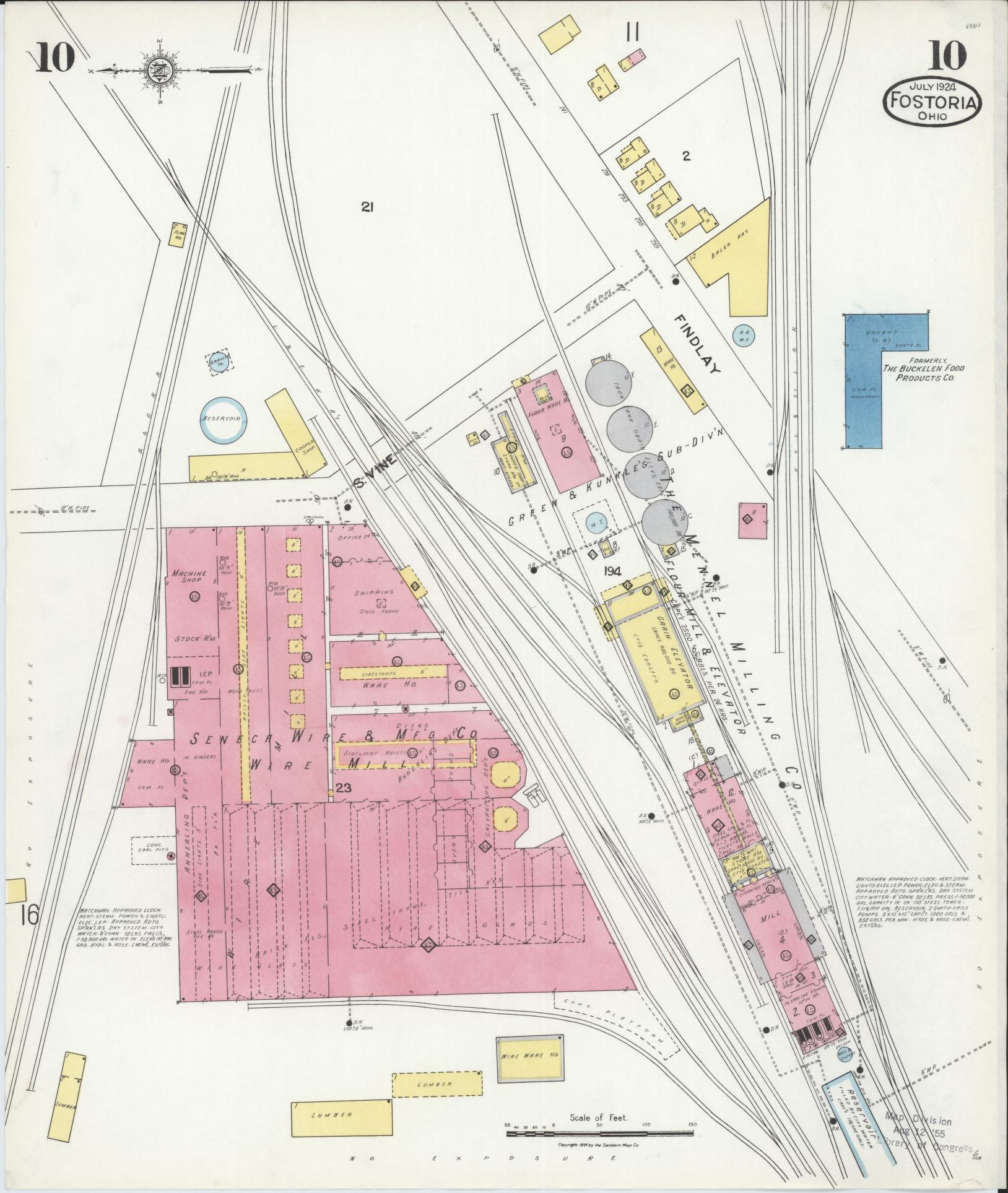 Sanborn Fire Insurance Map from Fostoria, Seneca, Hancock, And Wood Counties, Ohio (1924), Sheet #0010 - Historic Sanborn Fire Insurance Map Print, vintage old map wall art, antique decor, genealogy gift, Ohio Ohio map