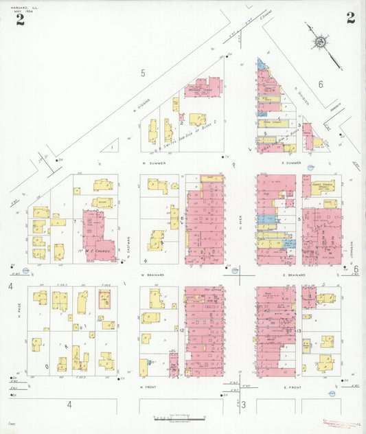 Sanborn Fire Insurance Map from Harvard, McHenry County, Illinois (1934), Sheet #0002 - Historic Sanborn Fire Insurance Map Print, vintage old map wall art, antique decor, genealogy gift, Illinois Illinois map