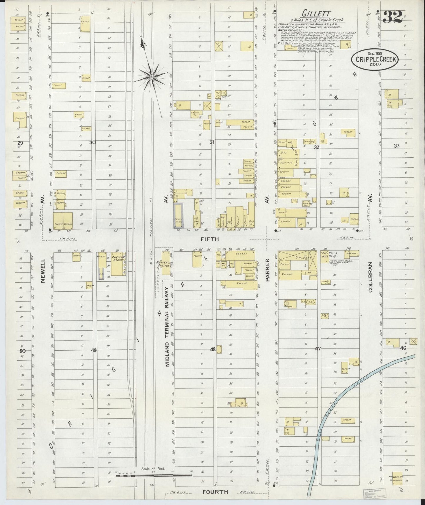 Sanborn Fire Insurance Map from Cripple Creek, Teller County, Colorado (1908), Sheet #0032 - Complete Map Set gallery image, historic Sanborn map, vintage wall art, Colorado Colorado